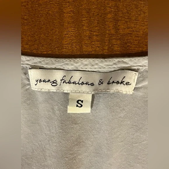 Young Fabulous & Broke Tia Top Blouse. Faux wrap. Light blue, lilac, grey. S-M - Picture 9 of 11